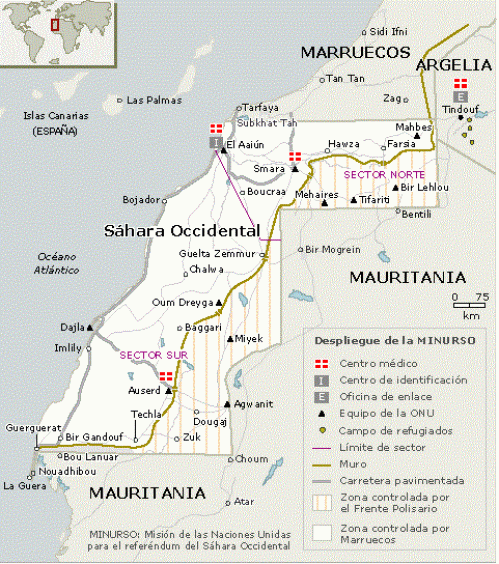 El Guerguerat es troba a l'extrem sud-oest del Sàhara Occidental. Font: Front Polisario